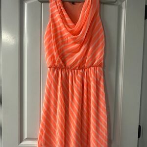 Express Coral and White Striped Dress